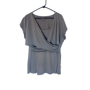 Thyme XXL Gray Nursing Top Crossover Short Sleeve Comfort Maternity Plus‎ Size